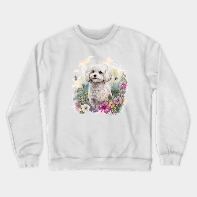 Maltipoo Floral Crewneck Sweatshirt by Mixtgifts